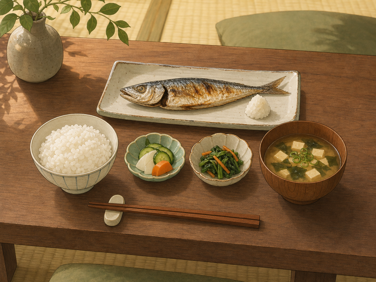 Repas japonais servi à table